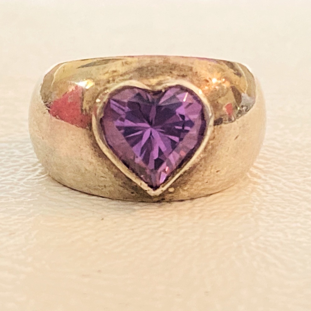 Sterling Silver 925 Amethyst Purple Heart Ring 6.5